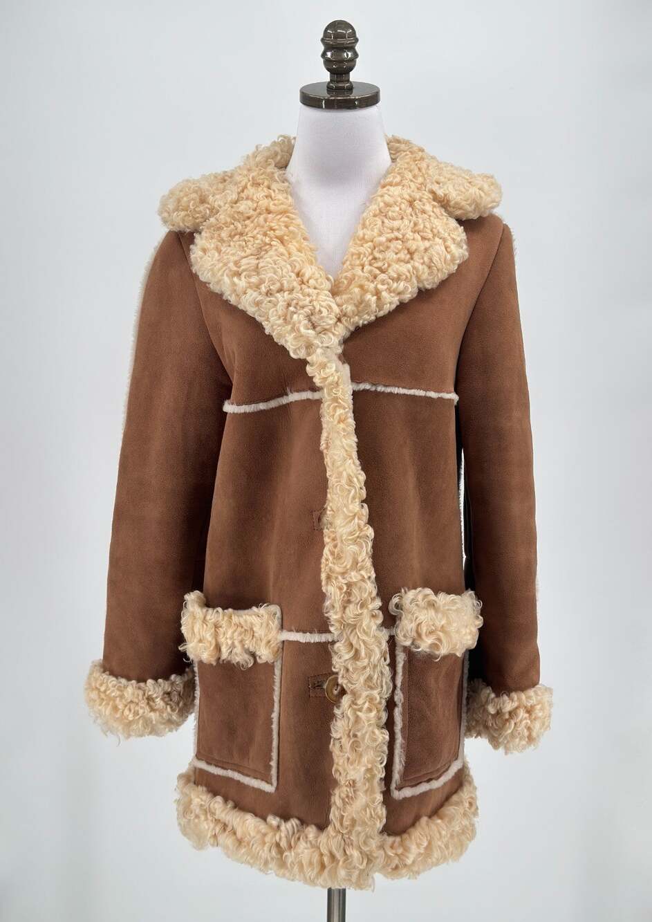 Vintage Sawyer of Napa Kerr's Brown Curly Shearling Sheepskin Coat Sz 16